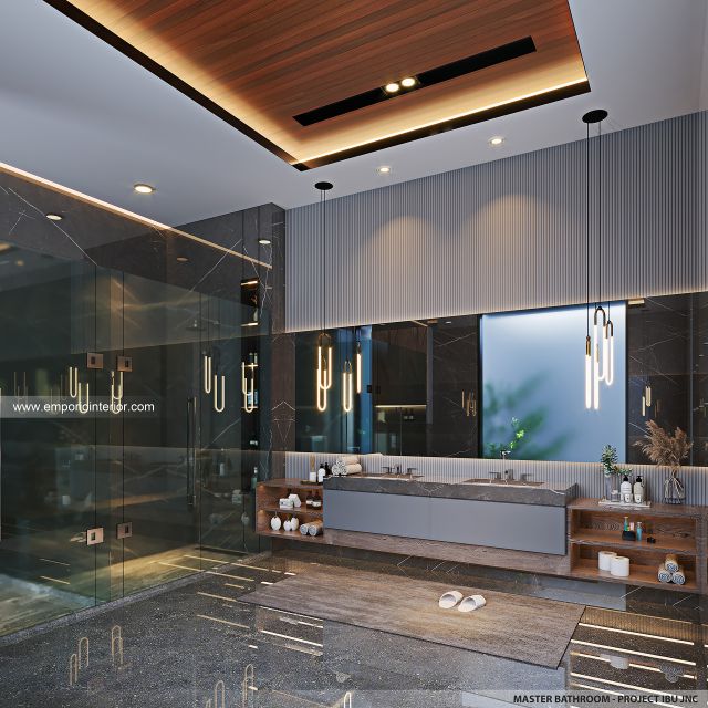 Desain Kamar Mandi Utama Rumah Modern 2 Lantai Ibu JNC di Jakarta Selatan