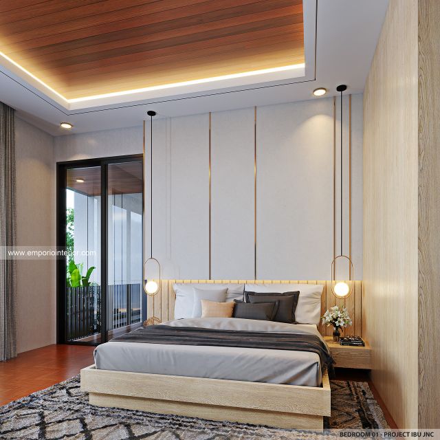 Desain Kamar Tidur 1 Rumah Modern 2 Lantai Ibu JNC di Jakarta Selatan