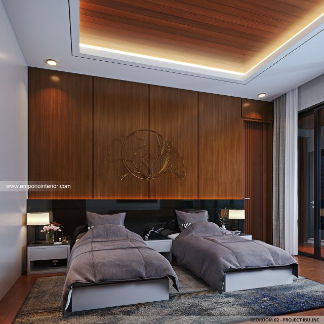 Desain Kamar Tidur 2 Rumah Modern 2 Lantai Ibu JNC di Jakarta Selatan
