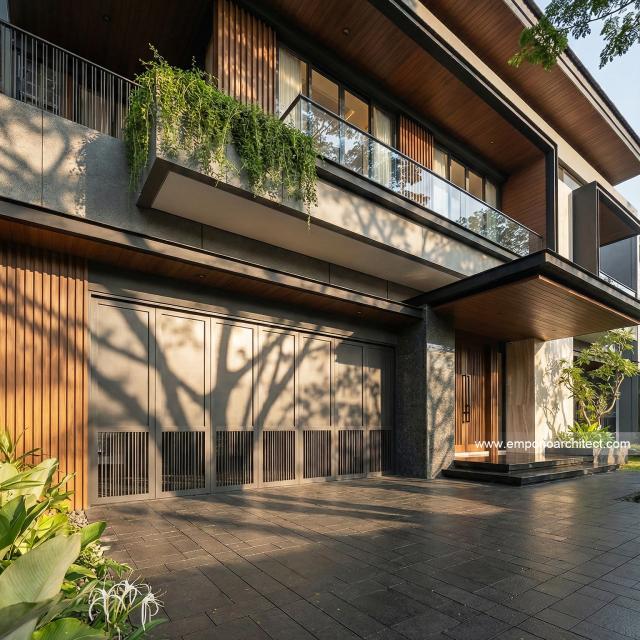 Desain Tampak Detail Depan Rumah Modern 2 Lantai Ibu JNC di Jakarta Selatan
