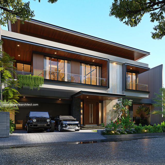 Desain Tampak Depan 3 Rumah Modern 2 Lantai Ibu JNC di Jakarta Selatan