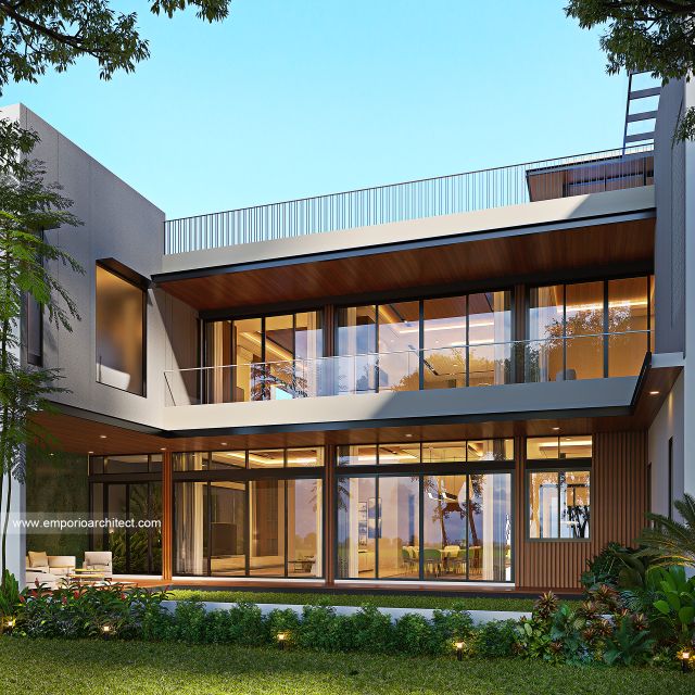 Desain Tampak Belakang Rumah Modern 2 Lantai Ibu JNC di Jakarta Selatan