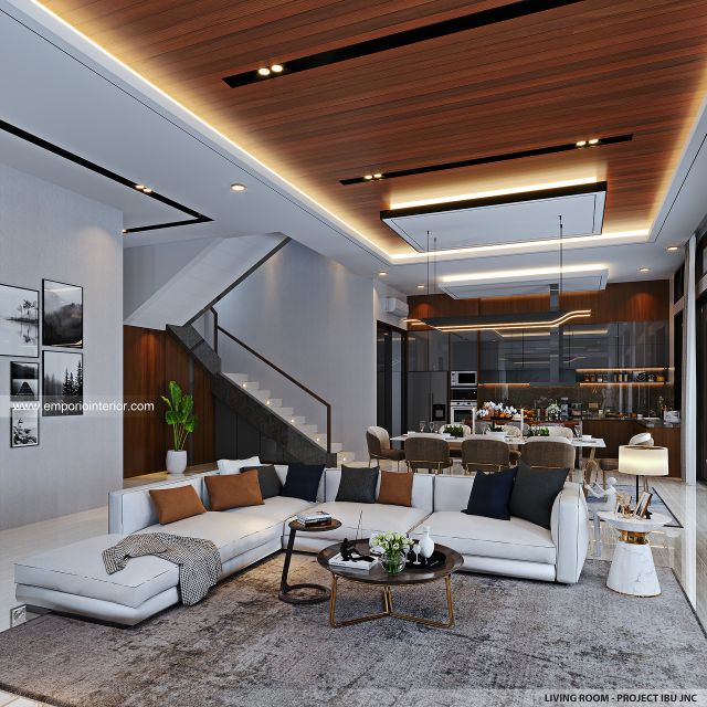 Desain Ruang Keluarga Rumah Modern 2 Lantai Ibu JNC di Jakarta Selatan