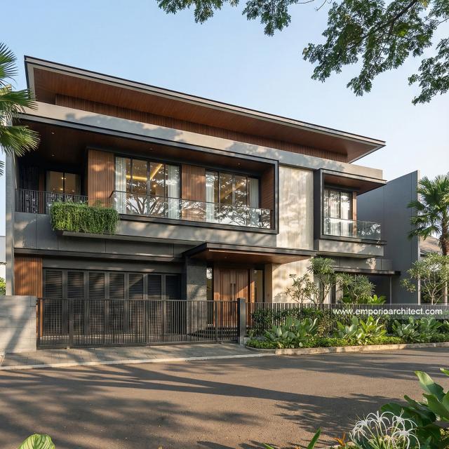 Desain Tampak Depan 2 Rumah Modern 2 Lantai Ibu JNC di Jakarta Selatan