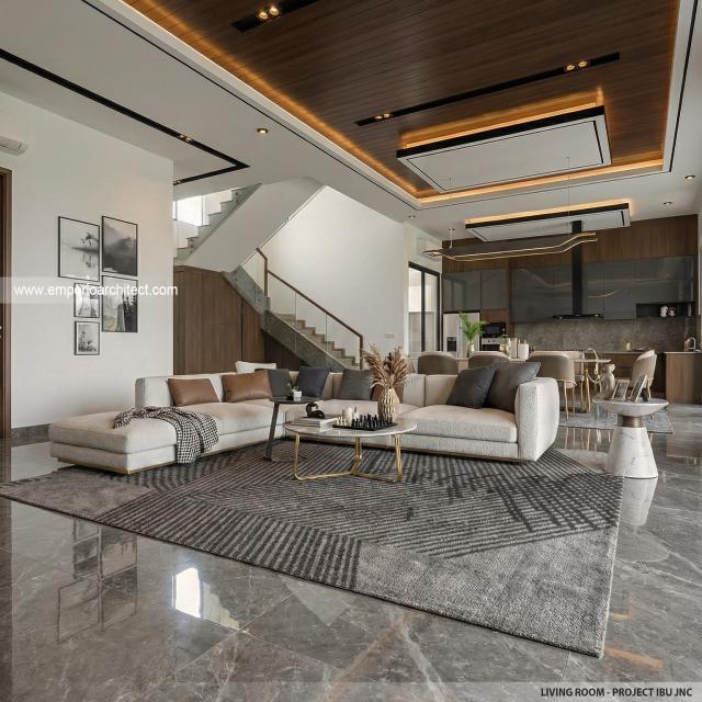 Desain Ruang Keluarga Rumah Modern 2 Lantai Ibu JNC di Jakarta Selatan