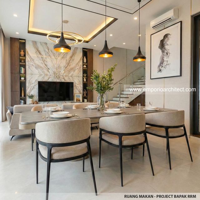 Desain Ruang Makan Rumah Modern 2 Lantai Bapak RRM di Bandung