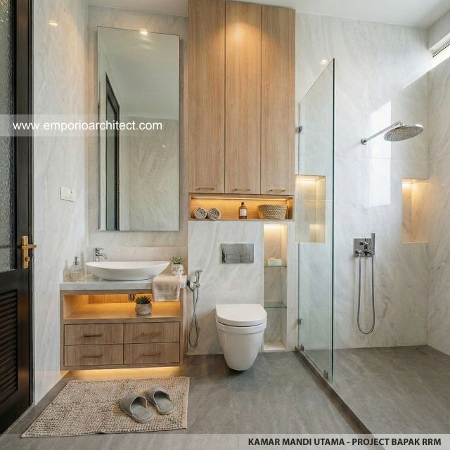 Desain Kamar Mandi Utama Rumah Modern 2 Lantai Bapak RRM di Bandung