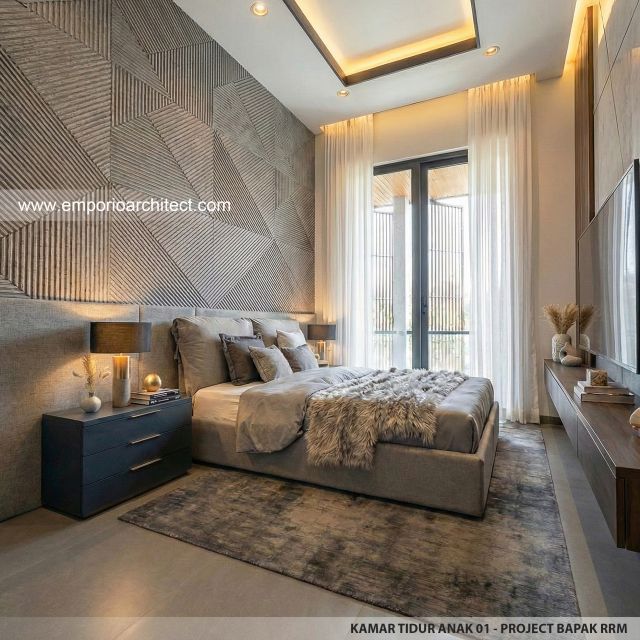 Desain Kamar Tidur Anak 1 Rumah Modern 2 Lantai Bapak RRM di Bandung