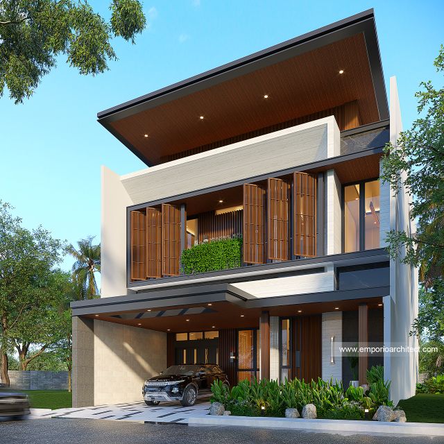 Desain Tampak Depan 2 Rumah Modern 2 Lantai Bapak RRM di Bandung