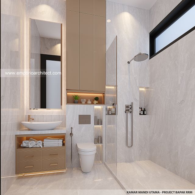 Desain Kamar Mandi Utama Rumah Modern 2 Lantai Bapak RRM di Bandung