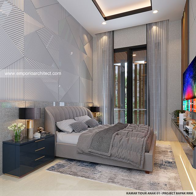 Desain Kamar Tidur Anak 1 Rumah Modern 2 Lantai Bapak RRM di Bandung