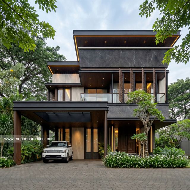Desain Tampak Depan Rumah Modern 2 Lantai Bapak WND di Pekanbaru