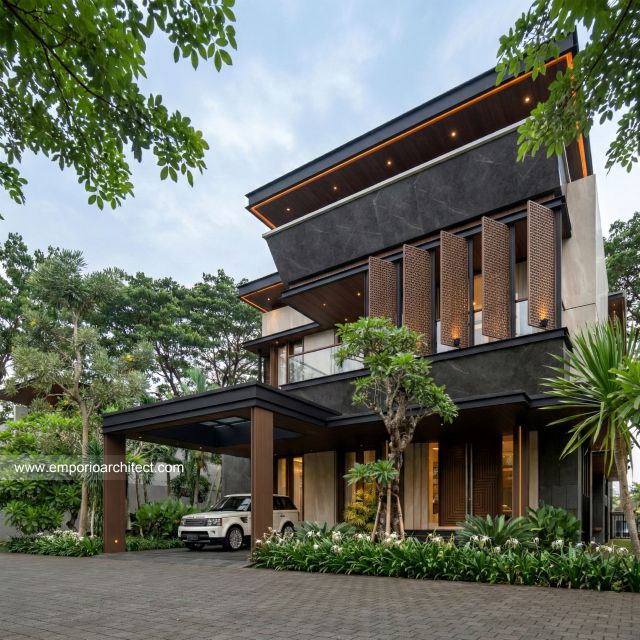 Desain Tampak Depan 2 Rumah Modern 2 Lantai Bapak WND di Pekanbaru