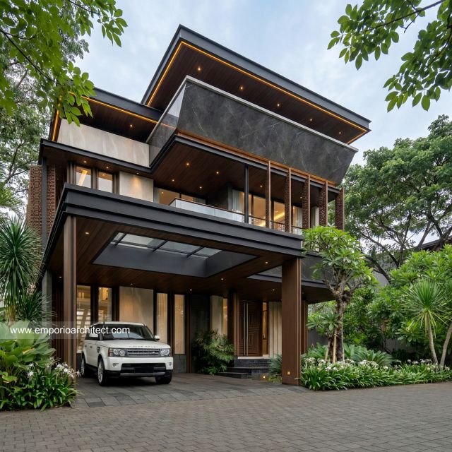 Desain Tampak Depan 3 Rumah Modern 2 Lantai Bapak WND di Pekanbaru