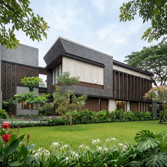 Desain Tampak Samping Rumah Modern 2 Lantai Bapak WND di Pekanbaru