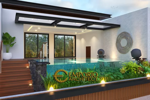 Desain Tampak Detail Belakang Rumah Modern 2 Lantai Mr. I di Cianjur, Jawa Barat