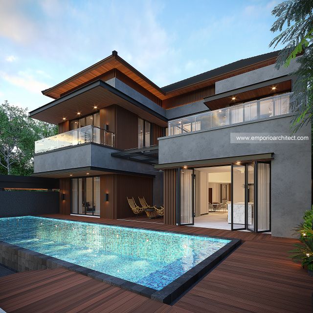 Desain Tampak Belakang Rumah Modern 2 Lantai Ibu ADR di Alam Sutera, Tangerang
