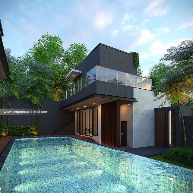 Desain Area Belakang Rumah Modern 2 Lantai Ibu ADR di Alam Sutera, Tangerang