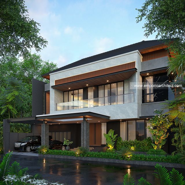 Desain Tampak Depan 2 Rumah Modern 2 Lantai Ibu ADR di Alam Sutera, Tangerang