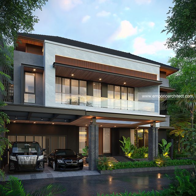 Desain Tampak Depan 3 Rumah Modern 2 Lantai Ibu ADR di Alam Sutera, Tangerang