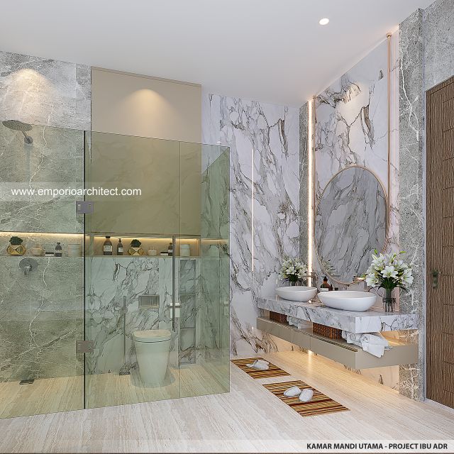 Desain Kamar Mandi Utama Rumah Modern 2 Lantai Ibu ADR di Alam Sutera, Tangerang