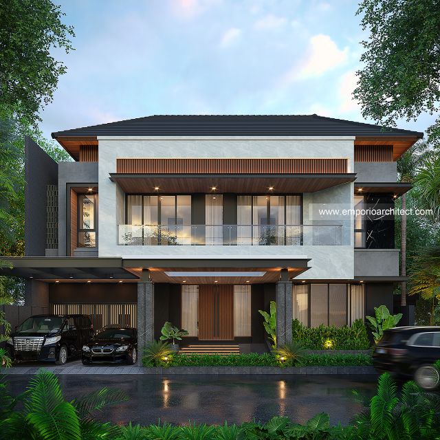 Desain Tampak Depan Rumah Modern 2 Lantai Ibu ADR di Alam Sutera, Tangerang