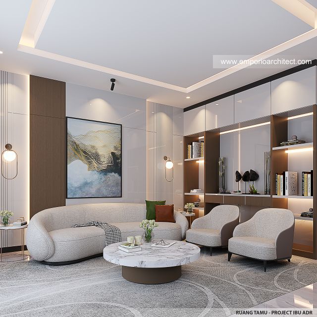 Desain Ruang Tamu Rumah Modern 2 Lantai Ibu ADR di Alam Sutera, Tangerang