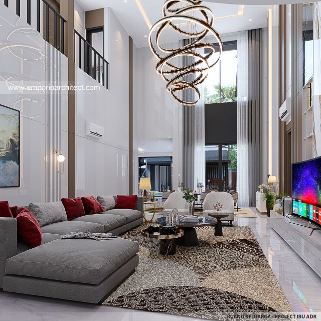 Desain Ruang Keluarga Rumah Modern 2 Lantai Ibu ADR di Alam Sutera, Tangerang