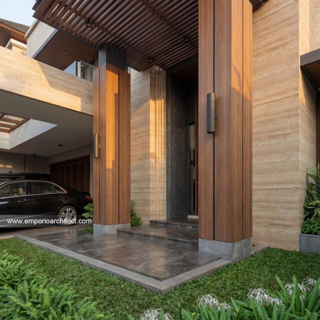 Desain Tampak Detail Depan 3 Rumah Modern 2 Lantai Bapak JHN di Surabaya