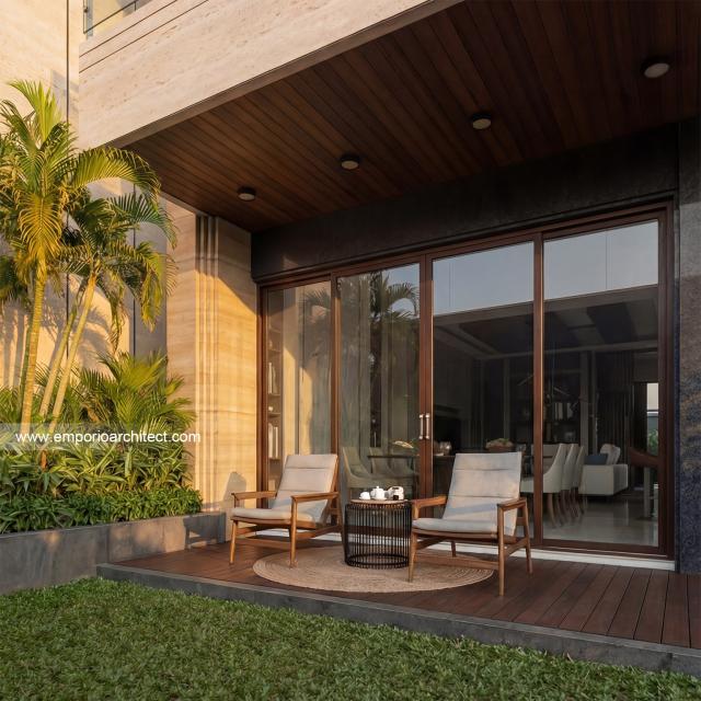 Desain Tampak Detail Belakang 2 Rumah Modern 2 Lantai Bapak JHN di Surabaya