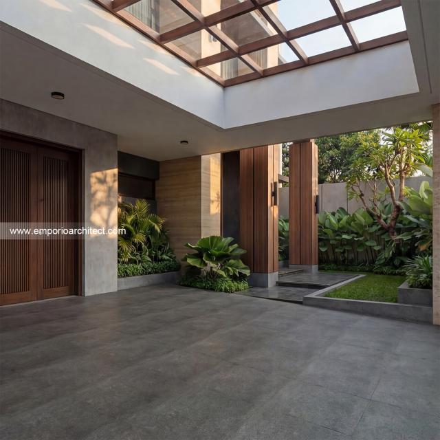 Desain Tampak Detail Depan Rumah Modern 2 Lantai Bapak JHN di Surabaya