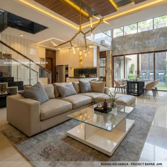 Desain Ruang Keluarga Rumah Modern 2 Lantai Bapak JHN di Surabaya