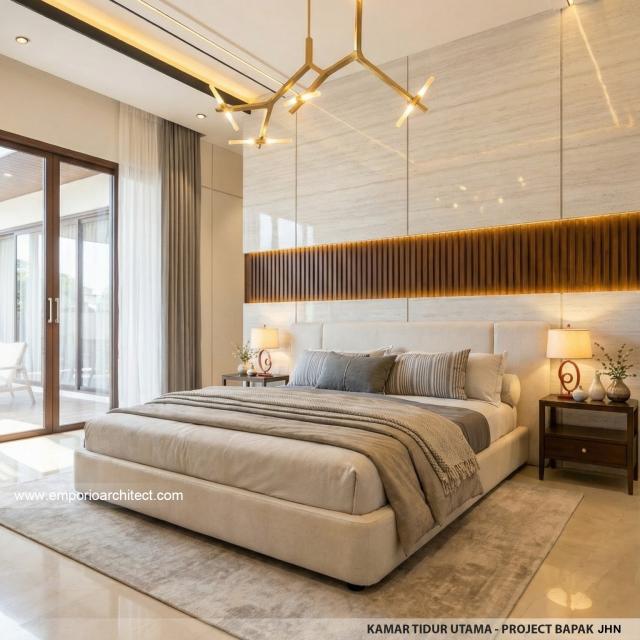 Desain Kamar Tidur Utama Rumah Modern 2 Lantai Bapak JHN di Surabaya