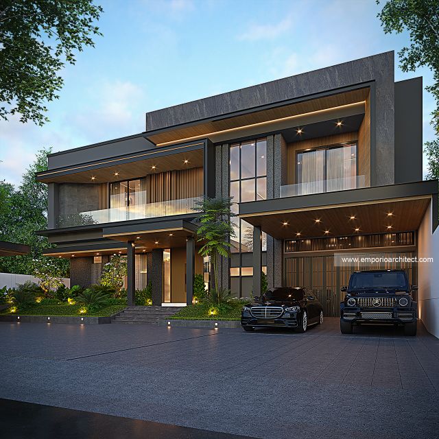Desain Tampak Depan Rumah Modern 2 Lantai Ibu MT di Jambi