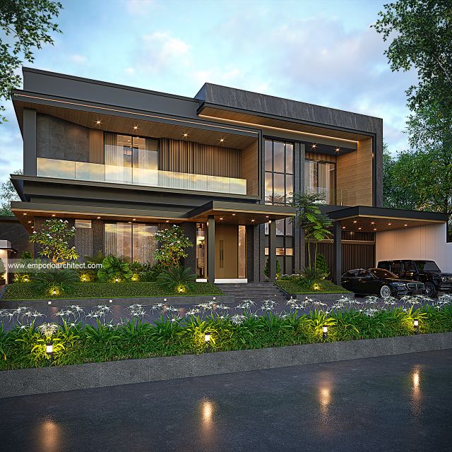Desain Tampak Depan 2 Rumah Modern 2 Lantai Ibu MT di Jambi
