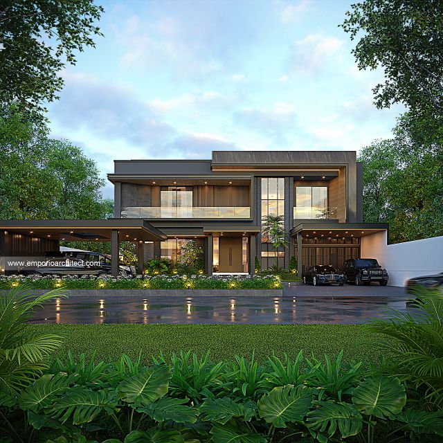 Desain Tampak Depan 3 Rumah Modern 2 Lantai Ibu MT di Jambi