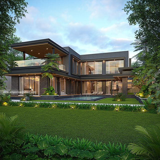 Desain Tampak Belakang Rumah Modern 2 Lantai Ibu MT di Jambi