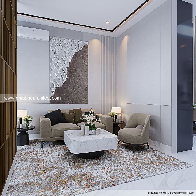 Desain Ruang Tamu Rumah Modern 2 Lantai Ibu MT di Jambi
