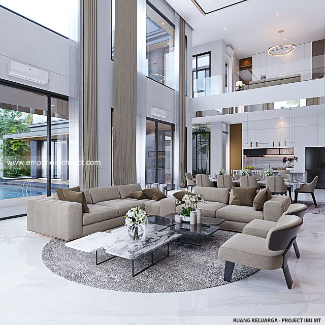Desain Ruang Keluarga Rumah Modern 2 Lantai Ibu MT di Jambi