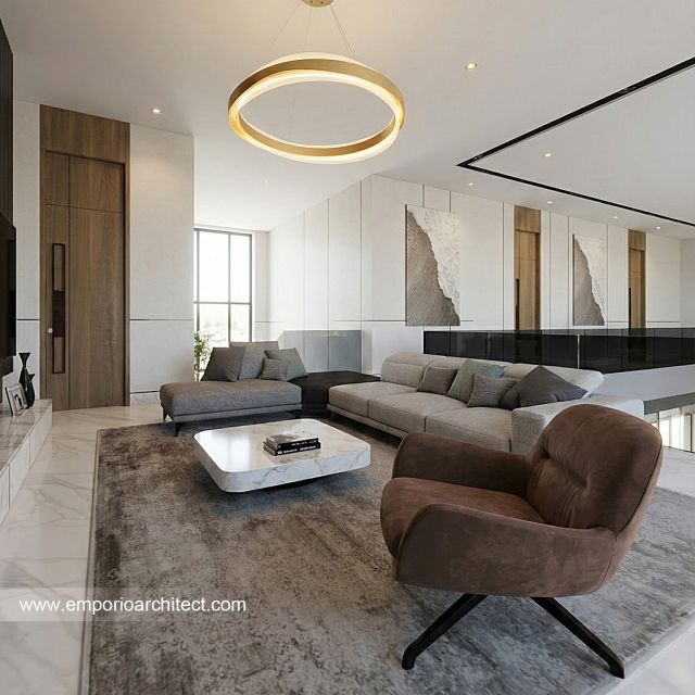 Desain Ruang Keluarga Rumah Modern 2 Lantai Ibu MT di Jambi