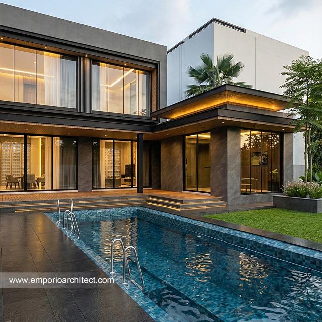 Desain Tampak Detail Belakang 3 Rumah Modern 2 Lantai Ibu MT di Jambi