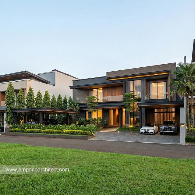 Desain Tampak Depan 3 Rumah Modern 2 Lantai Ibu MT di Jambi