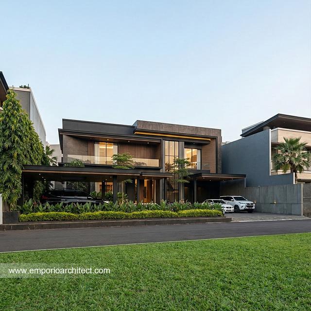 Desain Tampak Depan 2 Rumah Modern 2 Lantai Ibu MT di Jambi