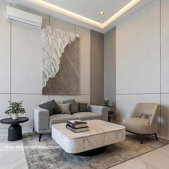 Desain Ruang Tamu Rumah Modern 2 Lantai Ibu MT di Jambi