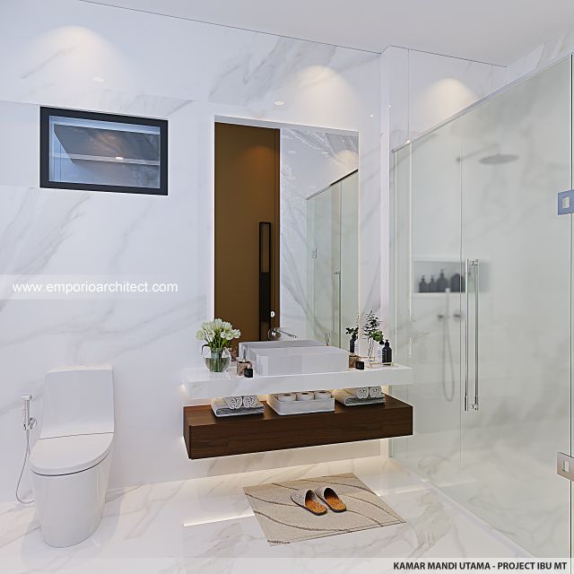 Desain Kamar Mandi Utama Rumah Modern 2 Lantai Ibu MT di Jambi