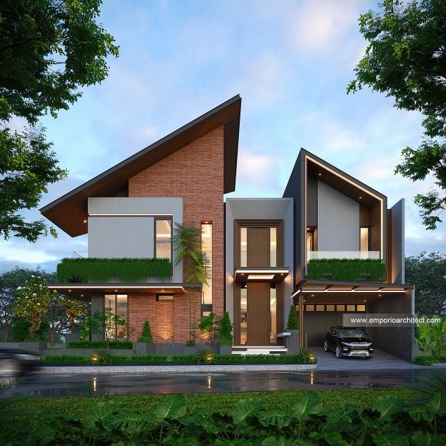 Desain Tampak Depan Rumah Modern 2 Lantai Bapak BD di BSD, Tangerang Selatan