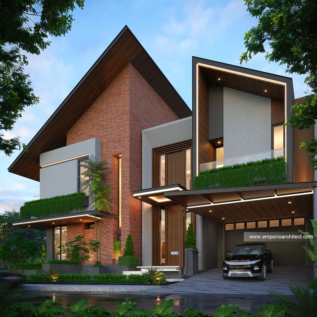 Desain Tampak Depan 2 Rumah Modern 2 Lantai Bapak BD di BSD, Tangerang Selatan