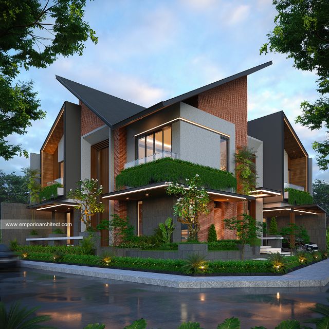 Desain Tampak Hook Rumah Modern 2 Lantai Bapak BD di BSD, Tangerang Selatan