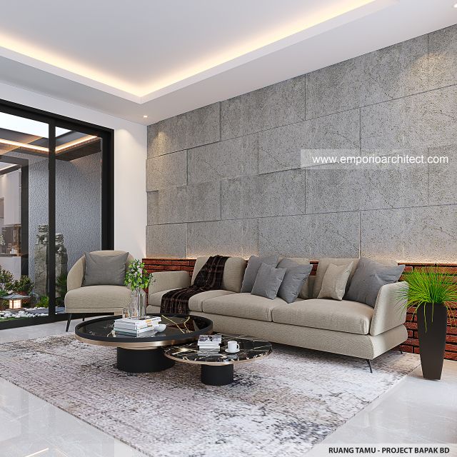 Desain Ruang Tamu Rumah Modern 2 Lantai Bapak BD di BSD, Tangerang Selatan