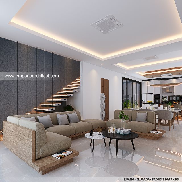 Desain Ruang Keluarga Rumah Modern 2 Lantai Bapak BD di BSD, Tangerang Selatan